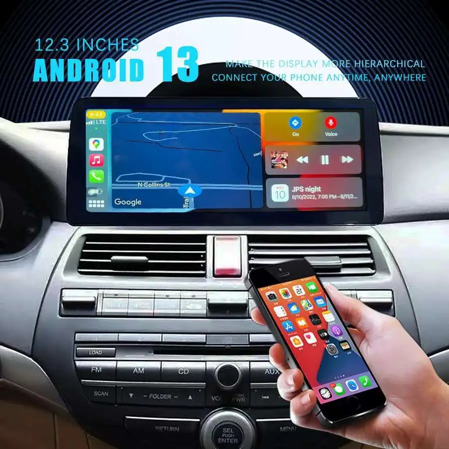 

NaviRider 12,3-дюймовый экран Android 14 для Honda Accord 7 2003-2008 GPS-навигатель Автомобильный мультимедийный видеоплеер Динамик 8 + 256 ГБ для хранения
