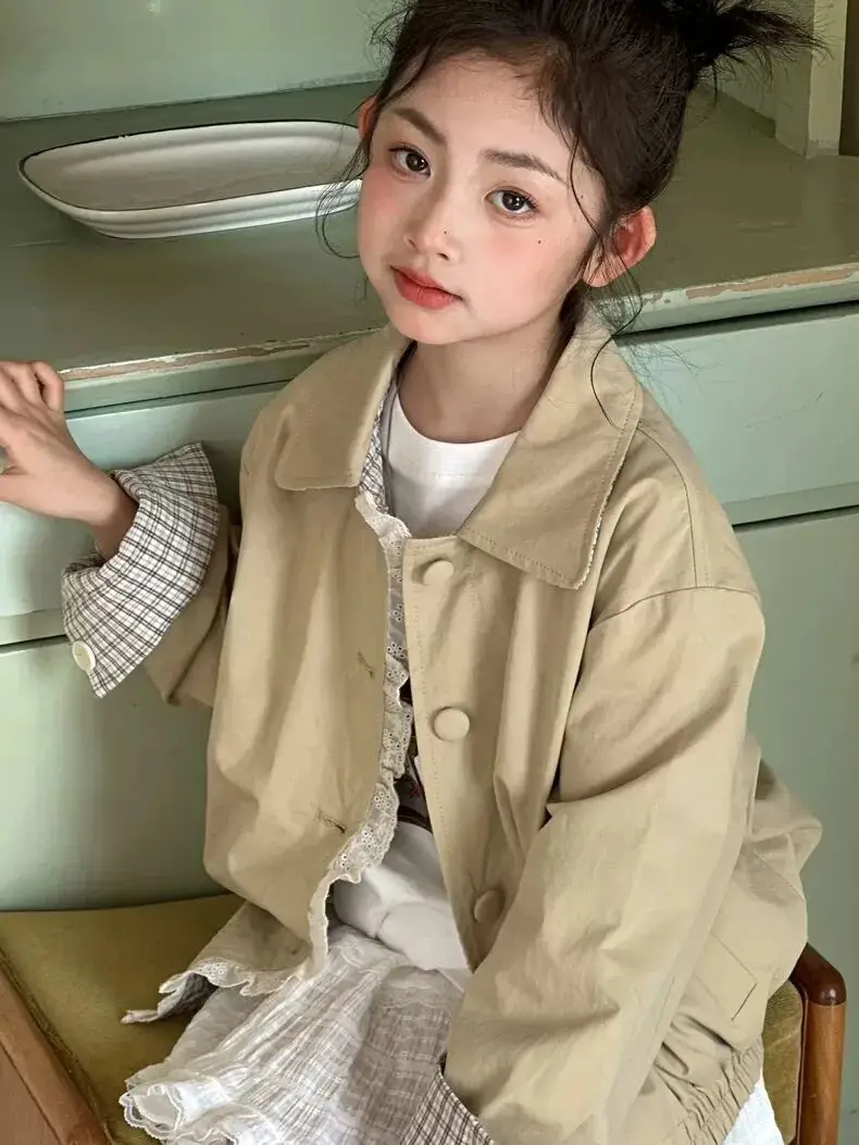 Spring and Autumn Children's Hooded Jacket Fashion New Style Girls' Double sided Zipper Plaid Jacket