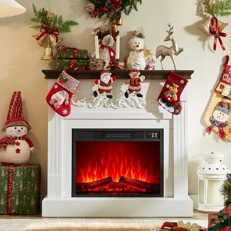 Chimenea eléctrica con chimenea, soporte para TV con inserto de chimenea reemplazable para ambiente acogedor de sala de estar, granja