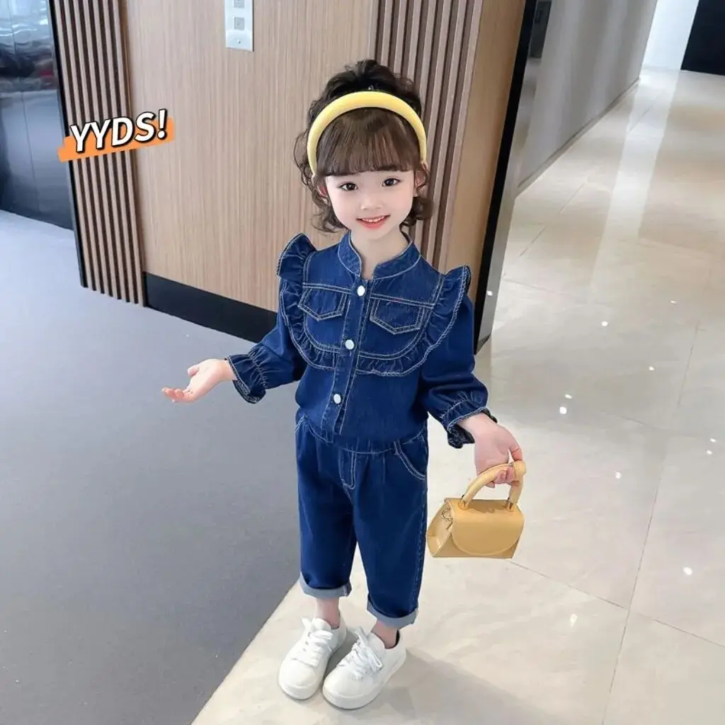 

Girls Clothing set Spring and Autumn New kIds Outfits Tracksuit Children's Casual Deinm Coat+Jeans Two Piece Set