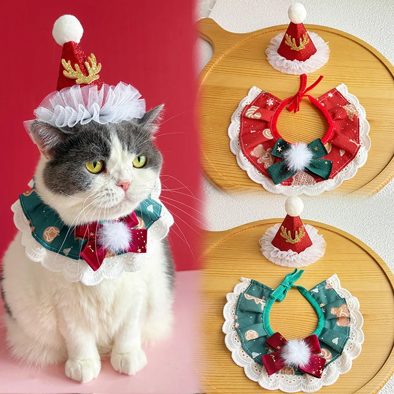 

Pet Christmas Hats Cute Dog Outfits Red And Green New Year's Eve Scarf Accessories Cat Wet Wipes Holiday Pet Supplies