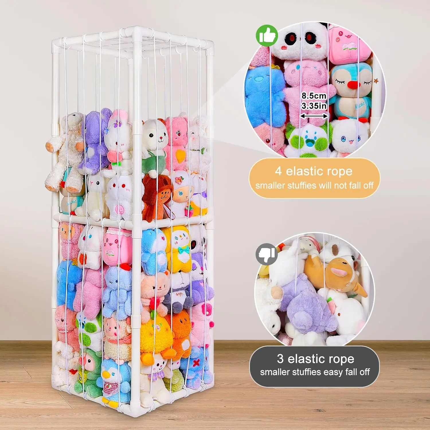 Large Stuffed Animals Storage Organizer with Elastic Band, Thicken PVC Tube Zoo for Bedroom Living Room Plush Storage, White view 3