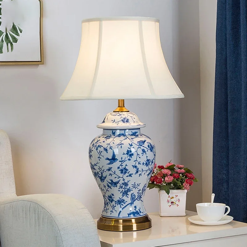 DLMH American CeramicTable Lamp Blue Classical Creativity Living Room Bedroom Study Hotel engineering Desk Light