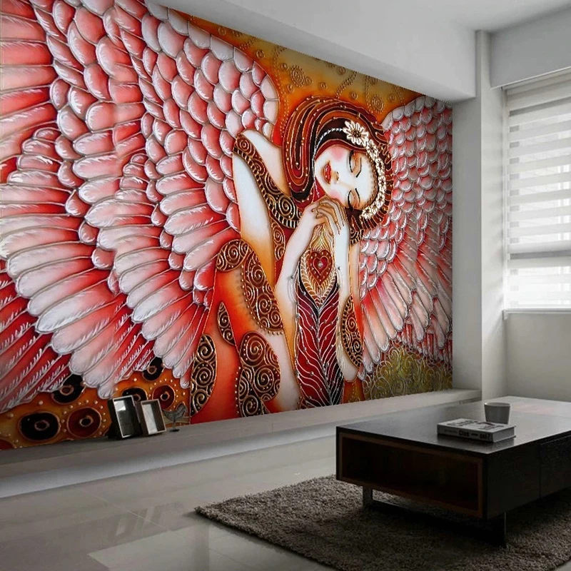 Custom Mural Wallpaper Modern 3D Embossed Angel Wings Beauty Character TV Sofa Background Wall Papers Home Decor Photo Painting