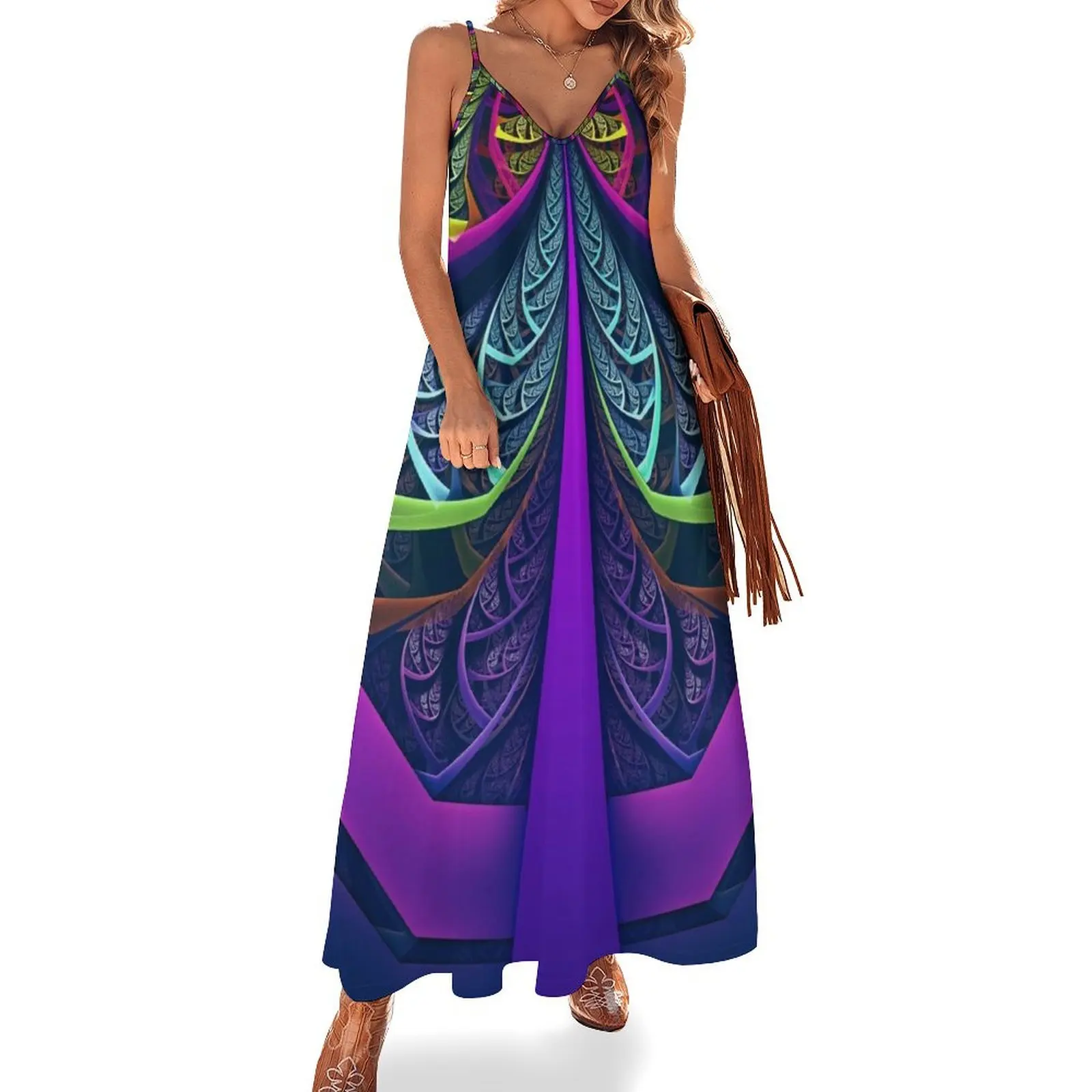 

An UltraViolet Black Light Rainbow of Glass Shards Sleeveless Long Dress Aesthetic clothing Dress
