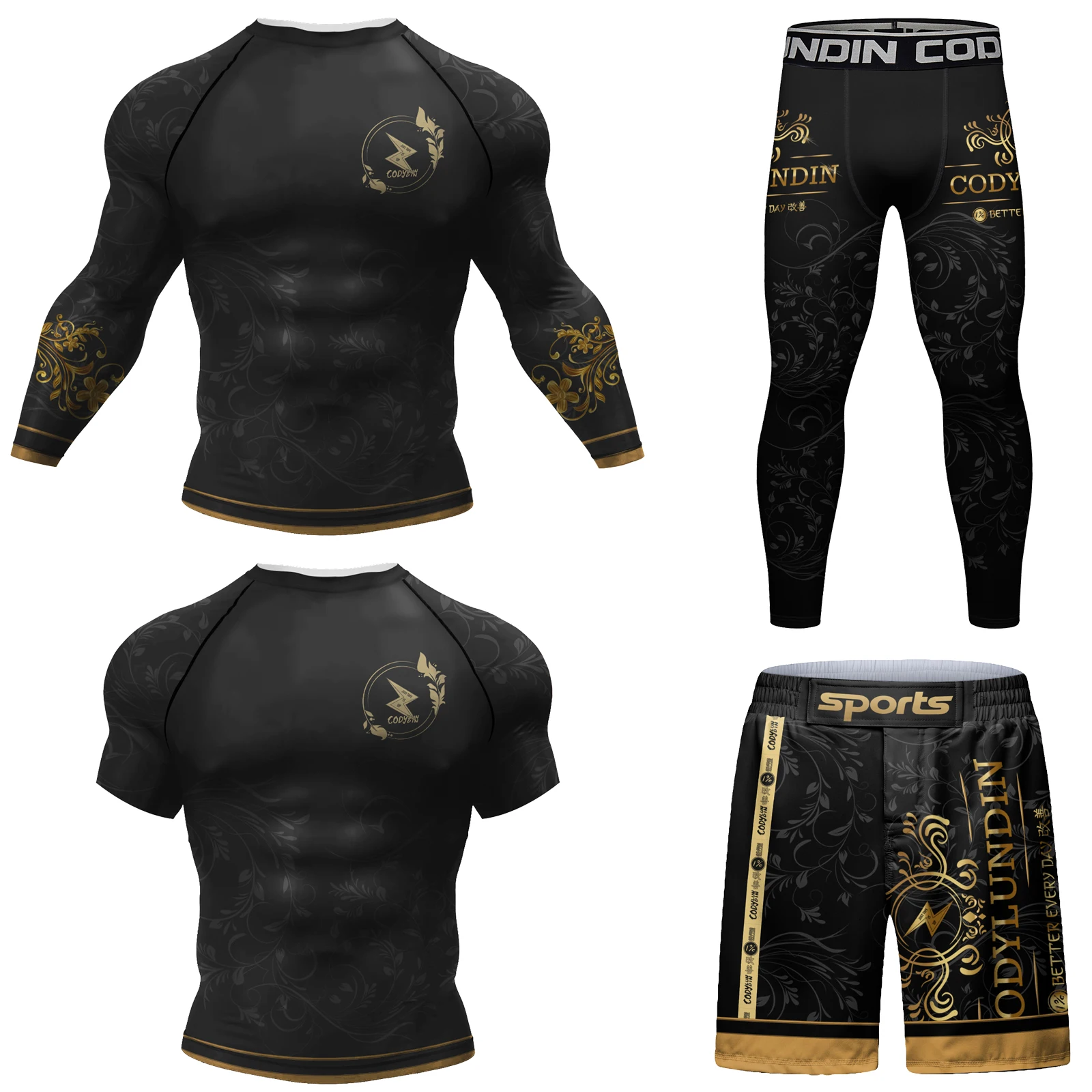 CODY Sportswear Bjj jiu jitsu Rash Guard MMA Shorts Combat Grappling Clothes Suit Uv Sun Protection Sportsuit For Jogging