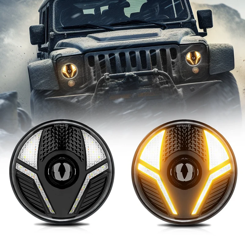 

7 Inch Round LED Headlight With High/Low Beam DRL Turn Signal For Jeep Wrangler JK TJ LJ Camaro Mazda Chevy Ford Hummer