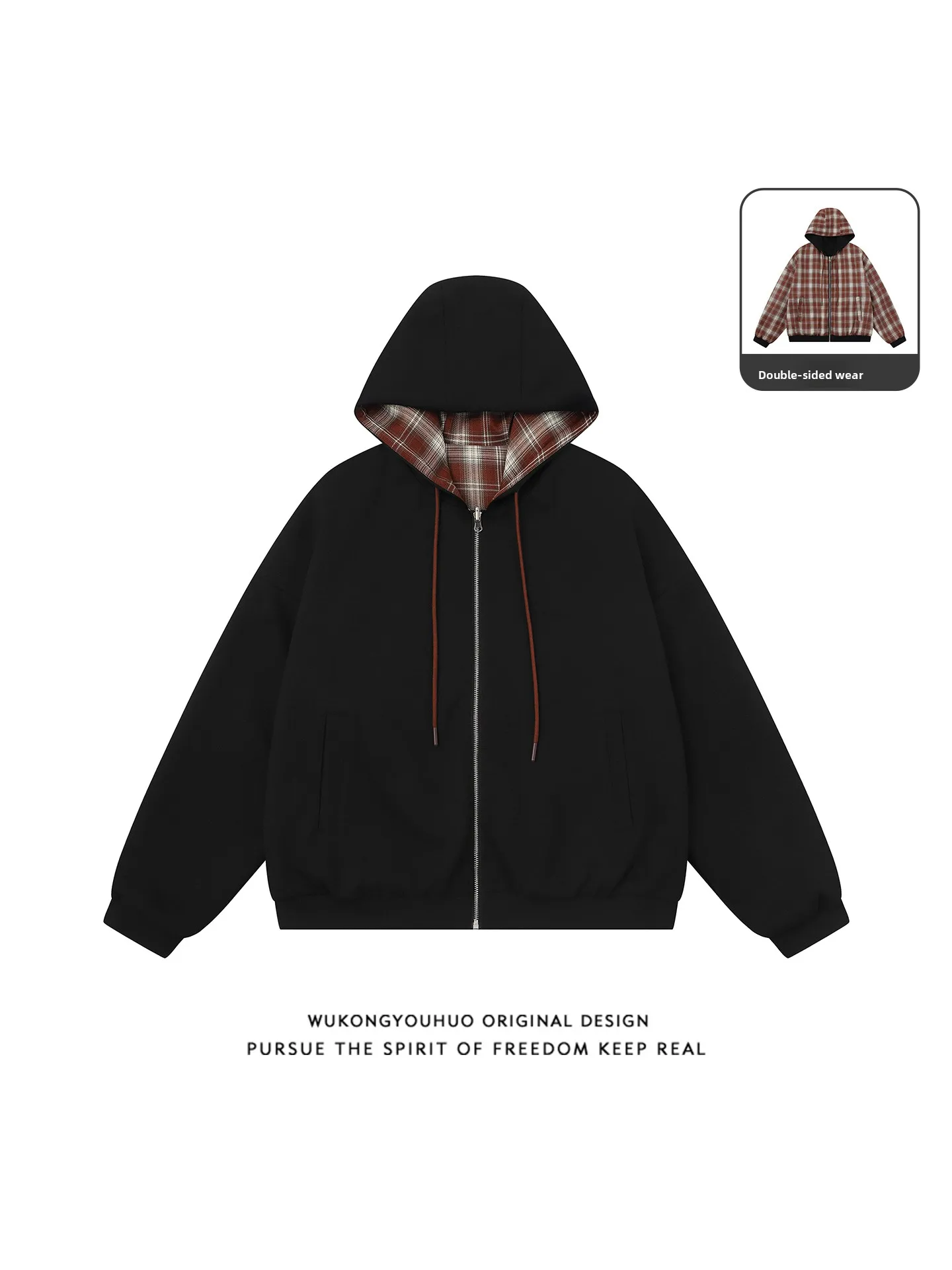 

Двусторонняя клетчатая толстовка-куртка для мужчин, весенняя коллекция, повседневный свободный крой, молодежный трендовый стиль, бренд Guan Kong, американский стиль