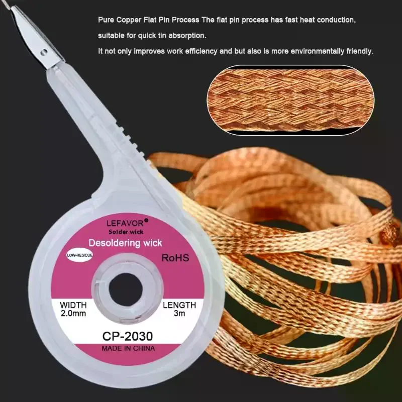 Alat Kabel Kawat Desoldering yang Kuat untuk Menghilangkan Solder, Kemasan Tunggal, Lebar Berbeda, Panjang 3m