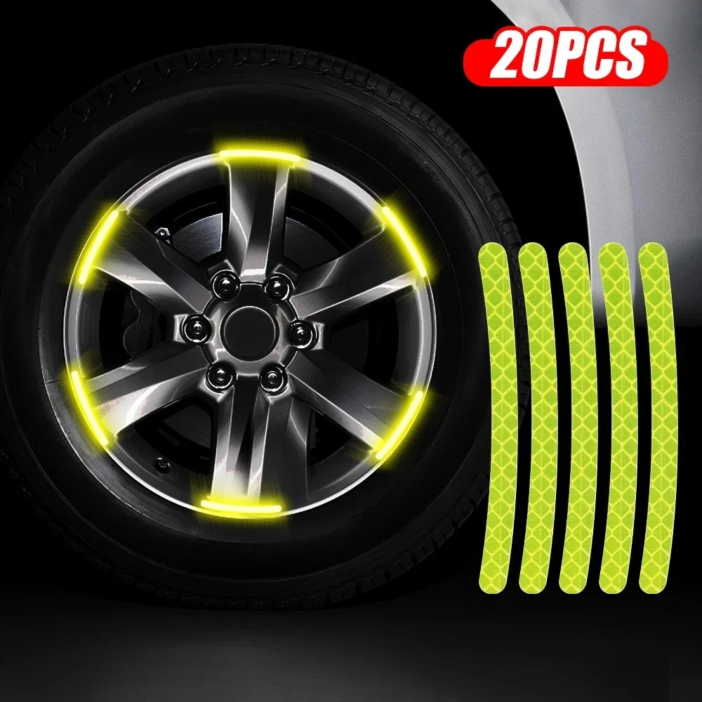 20PCS Car Wheel Tire Hub Reflective Sticker Reflective Stripes Tape Motorcycle Car Night Driving Safety Warning Stickers