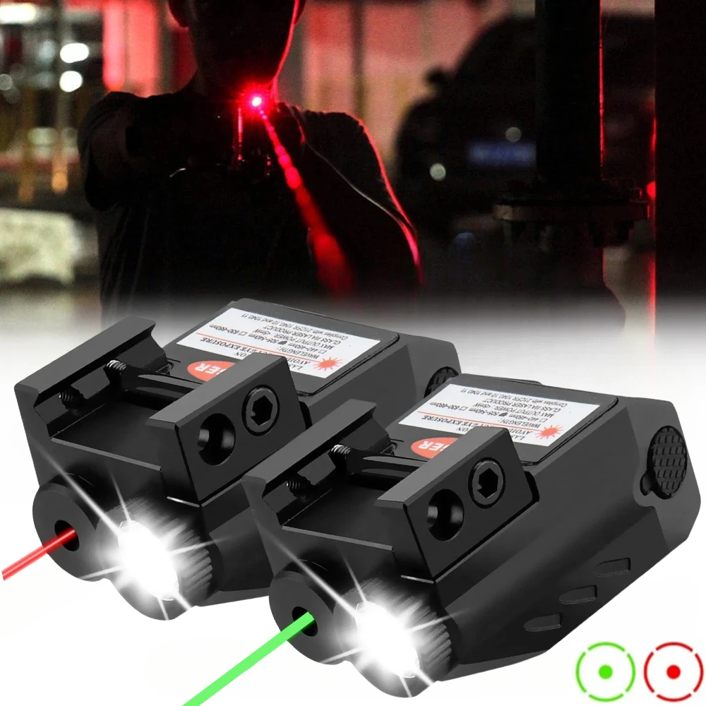 500 Lumens Tactical White LED Flashlight Combo with Red/Green Laser Sight Weapon Gun Light USB Rechargeable for Glock 17/19