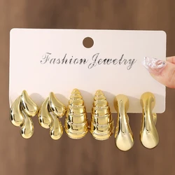 3 Pairs Punk Gold Color Smooth C-shaped Earrings Set Vintage Spiral Water Drop Stud Earrings Women's Trendy Aesthetic Jewelry