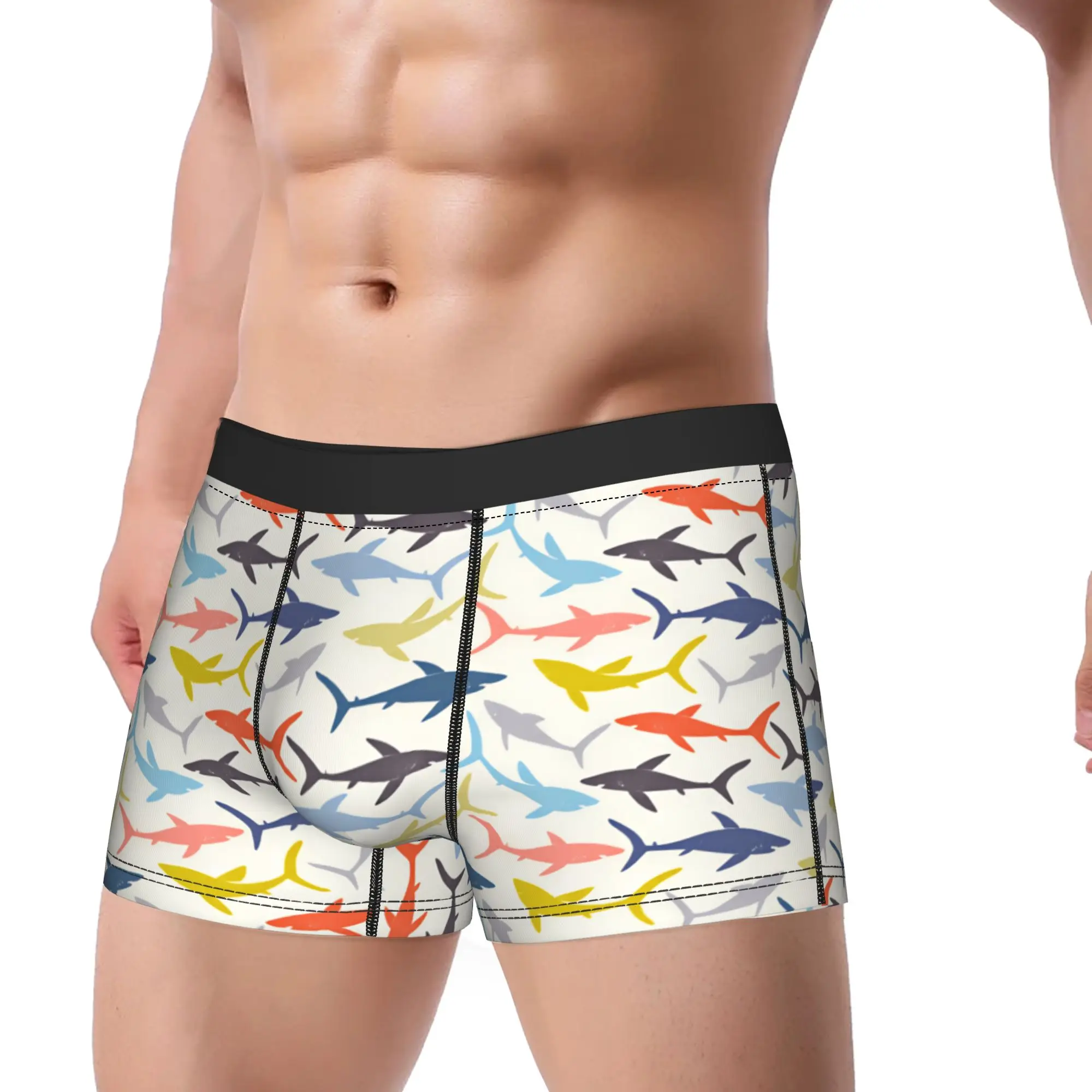 Seamless pattern of hand drawn sharks Underwear  Comfortable Underpants Pattern Boxer Brief For Men Pouch Plus Size Boxershorts