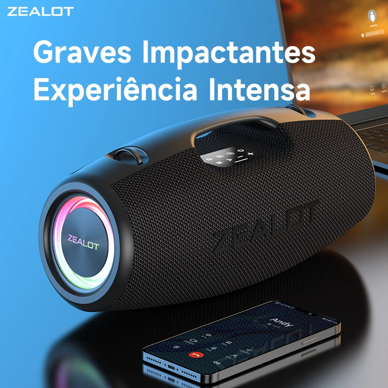 Caixa de Som Portátil Bluetooth ZEALOT-S78 120W IP67 Impermeável com Luz LED e Função de Banco de Potência para