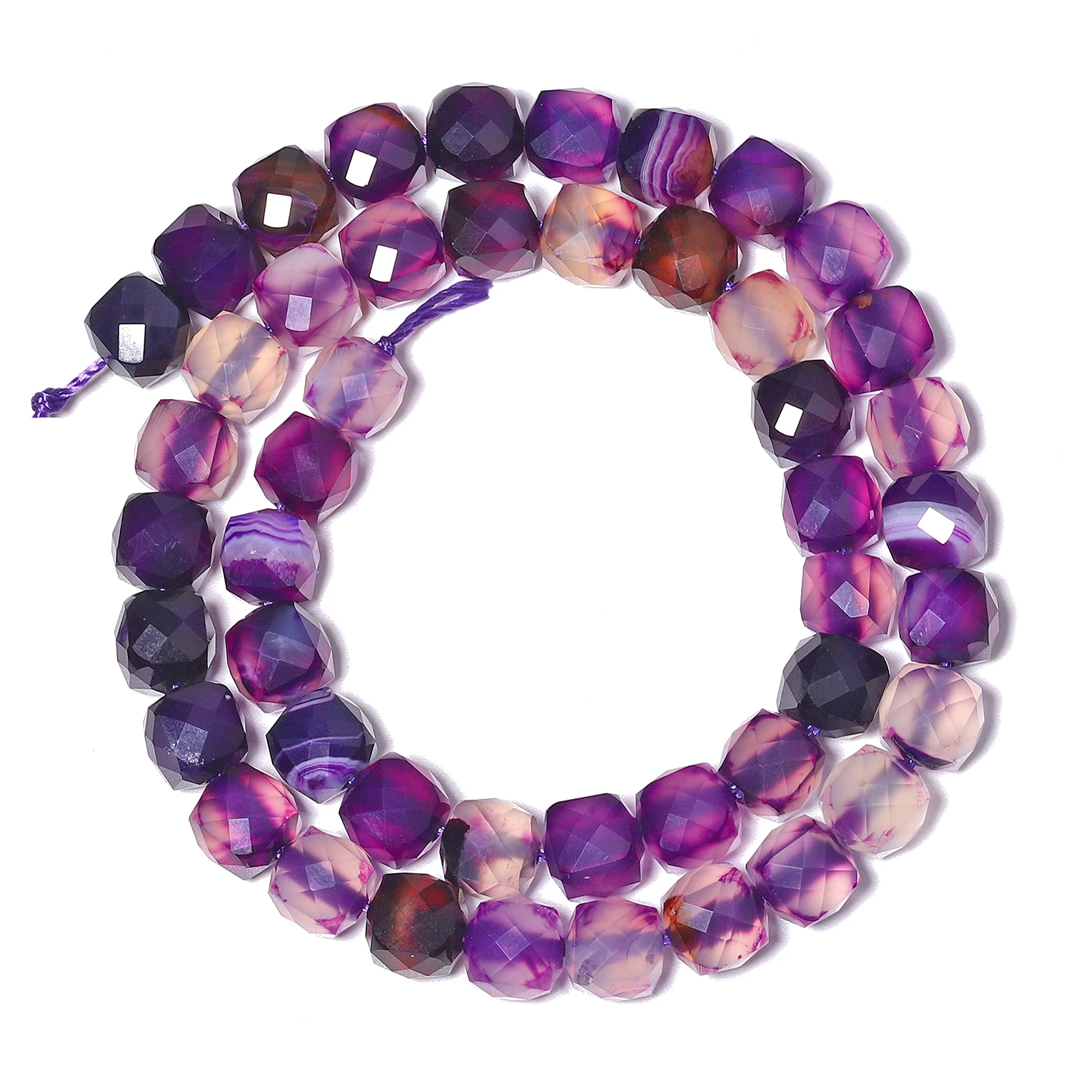 7-8mm Faceted Cube Beads Natural Purple Stripe Agate Stone Beads for Jewelry Making Diy Bracelet Beadings Accessories Wholesale