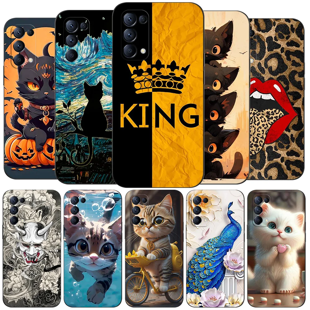 For Oppo Reno5 4G Case 6.4 inch CPH2159 Phone Case Soft Silicon Cover For Oppo Reno 5 4G black tpu case creative cute design