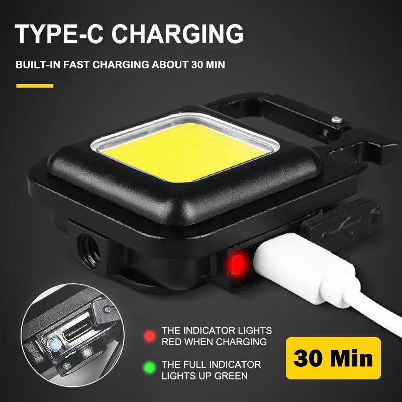 Imagem -02 - Elbulbo-portátil Led Keychain Lanterna Cob Trabalho Luz Tipo-c Carregamento Rápido Impermeável Forte Ímã Luzes de Acampamento ao ar Livre 500mah