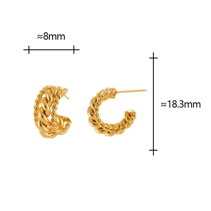 

Real 925 Sterling Silver 18K Gold Twisted Letter C Stud Earrings for Women Minimalist Fine Jewelry Vintage Accessories