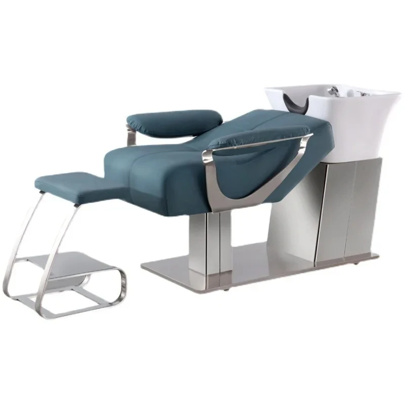 

Barber Shop Shampoo Chair Lying Half Ceramic Basin Thai Head Massage Treatment Bed Stainless Steel