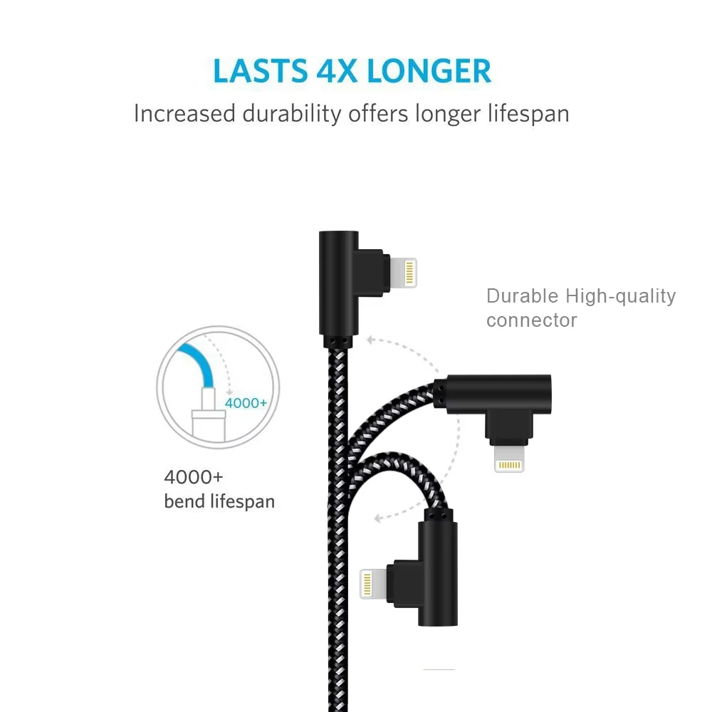 ANSEIP USB Charger Cable For Apple iphone 13 12 11 Pro XR XS MAX 5S 6 7 8 Plus iPad Mini Air 3 Data 90 Degrees Elbow Line