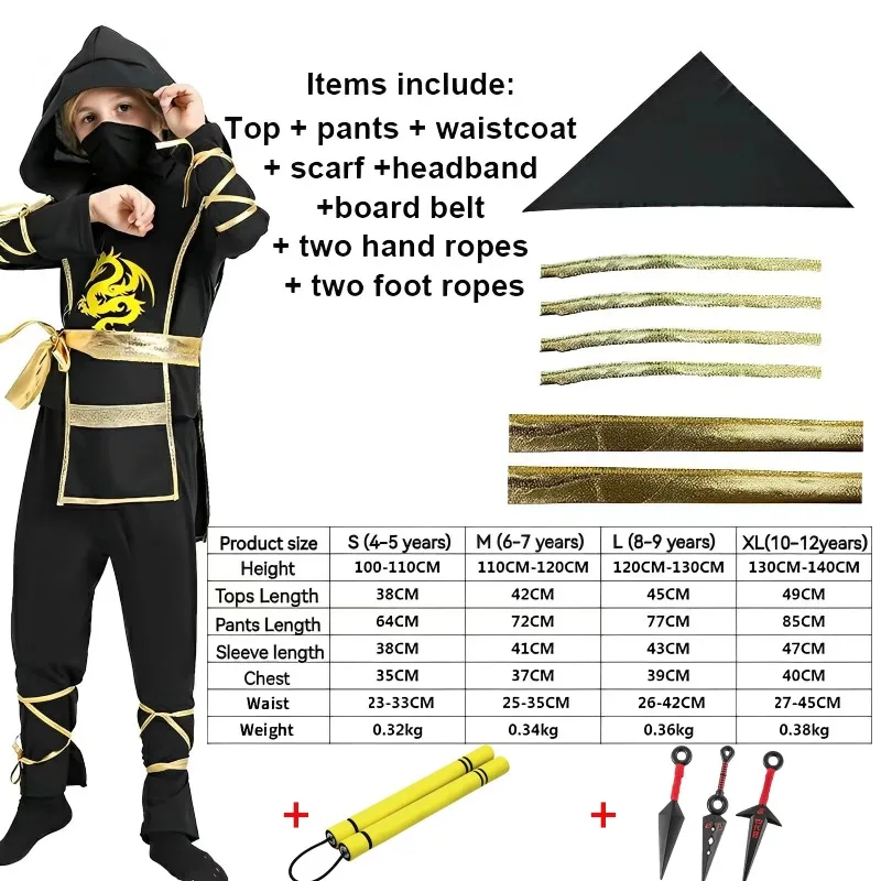 Kinder-Ninja-Kleidungsset, Kinder-Cosplay-Kostüm für Jungen und Mädchen, perfekt für Geburtstagsfeiern, Spionage-Anzüge, Hallowmas-Kostüm