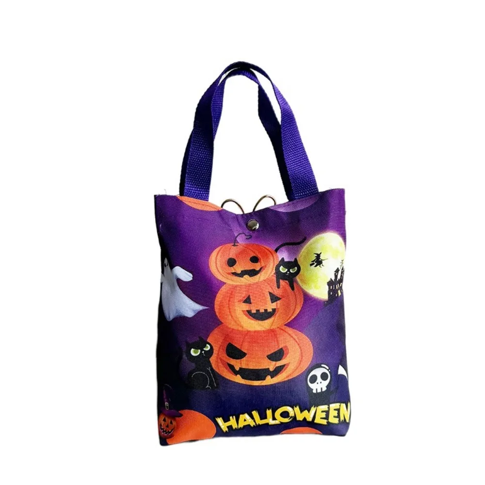 

Handheld Halloween Candy Tote Bag Pumpkin Pattern Design Portable Halloween Treat Bags Lightweight Drawstring/Snap Button