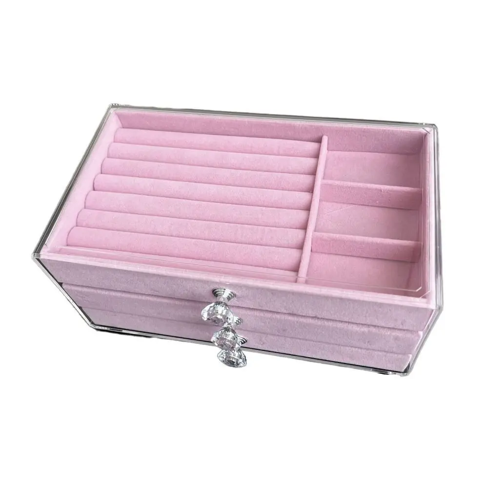 Display Stand 3-Tier Jewelry Storage Box Transparent Dust-proof Flannel Jewelry Box Square Plastic Earrings Jewelry Box Storage