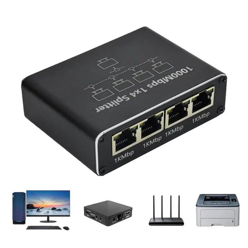 Network Splitter Ethernet Splitter for PC laptop Network RJ45 Spl​itter 1 in 4 out 1000M Gigabite Ethernet Splitter