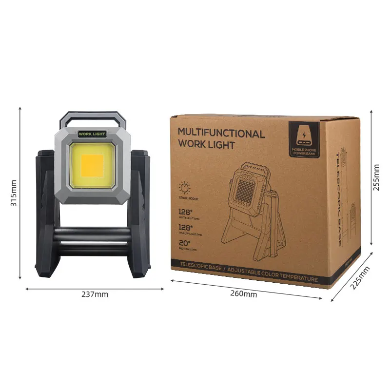 32-120cm COB Hunting Flashlight 2*5000mAh 26650 USB-C Rechargeable Camping Floodlight Portoble 360° Lantern Red Warning Light