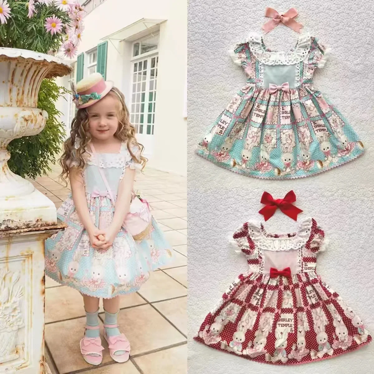 

Children's Skirt 2024 Summer Tide Brand Bow Bunny Pattern Girls' Dress