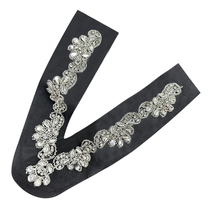 V Neckline Rhinestones Collar Appliques Decoration for Special Occasion Clothing