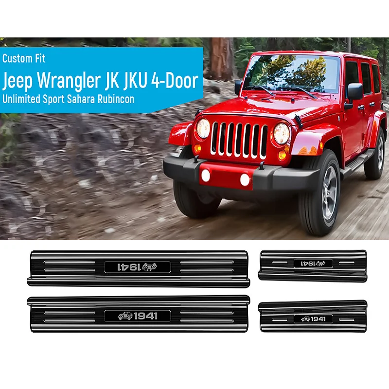 

For Stainless Steel Compatible with Jeep Wrangler JK JKU Sport Sahara Rubincon 2007-2017 Accessories 2-Door Sill Guards Trim
