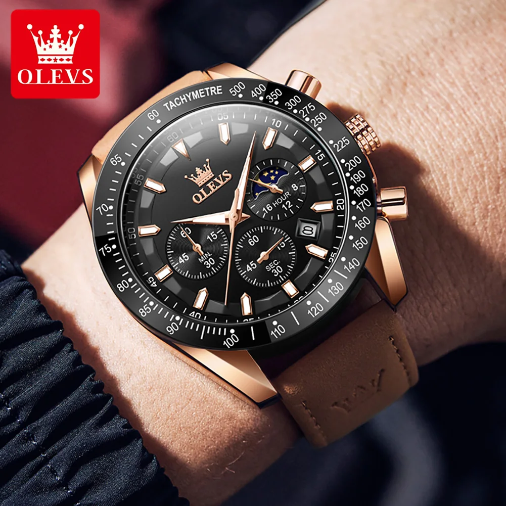 OLEVS 9957 Chronograph Quartz Watch For Men 45mm Big Dial Calendar Display Wristwatch Waterproof Luminous Moonswatch Man Watches