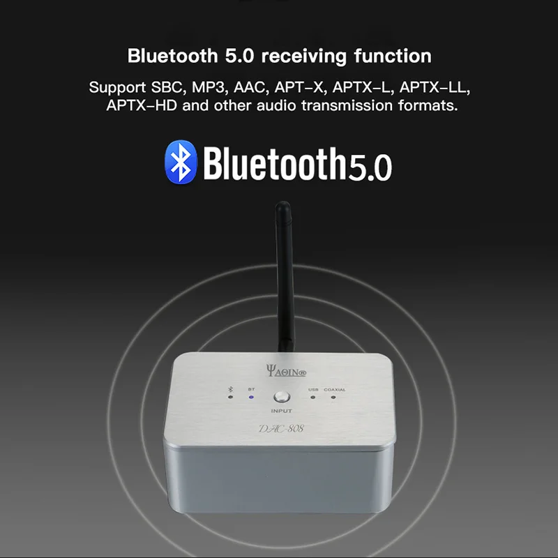 Yaqin DAC 808 5.0 Bluetooth HIFI Audio Receiver CSR8675 Qualcomm Chip USB Bluetooth Audio Speaker Receiver For Power Amiplifer