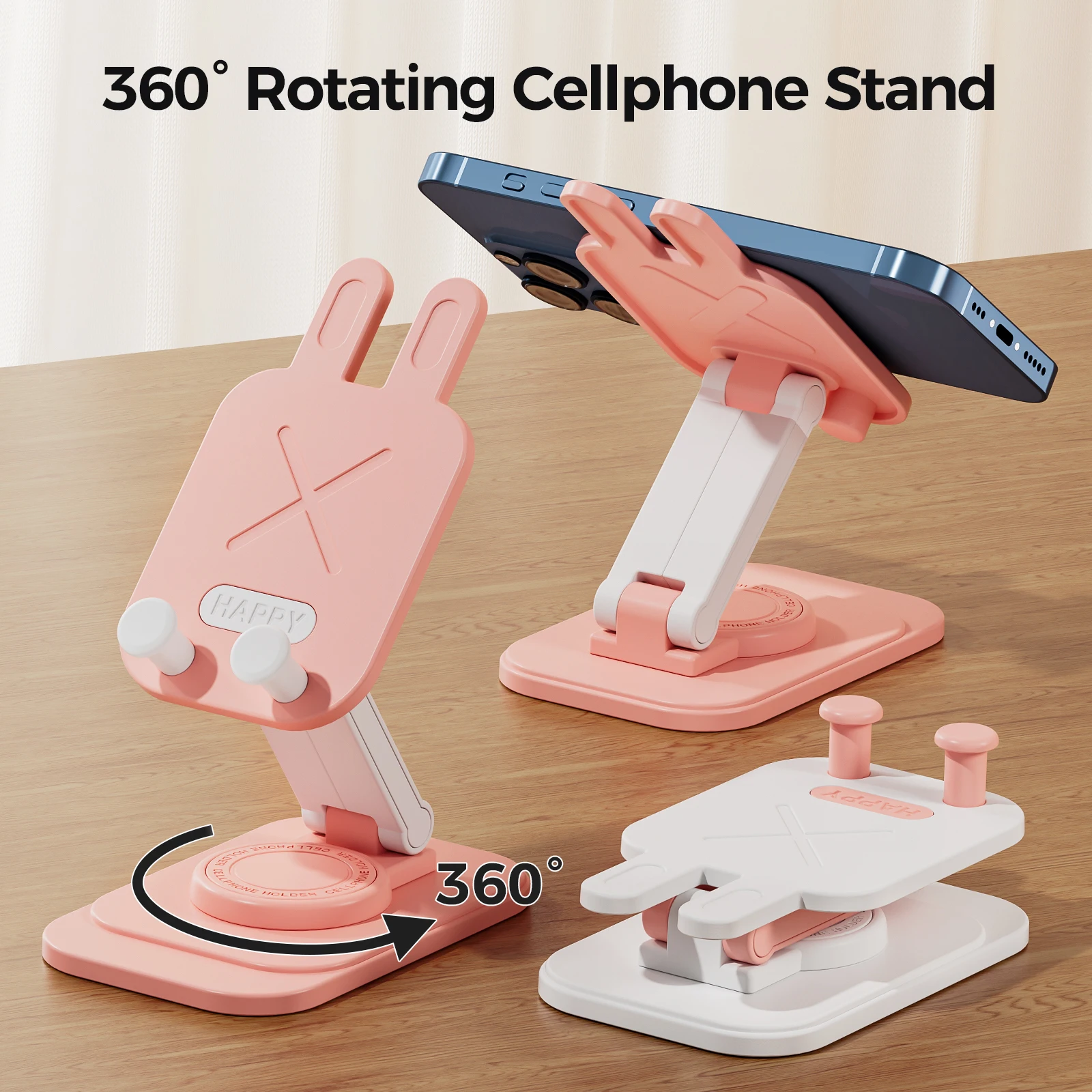 Cartoon Rabbit Folding Rotating Phone Holder Creative Desktop Decor Lazy Holder Adjustable Phone Stand For iPhone Samsung