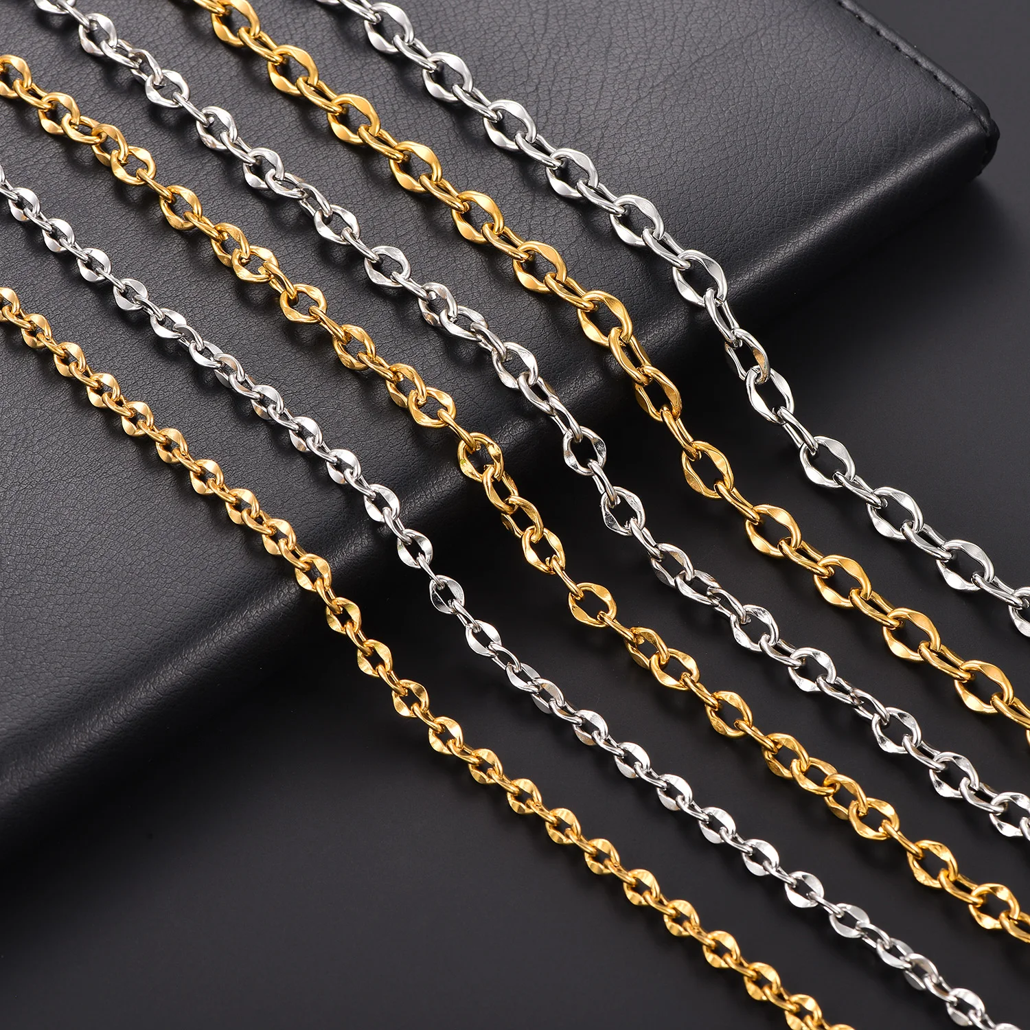 Einfaches Hip-Hop-Edelstahl-Oval-Armband, runder Ring, Fußkette, Rolo-Gliederkette, einfache Handgelenkskette, exquisiter Modeschmuck – Detail 7