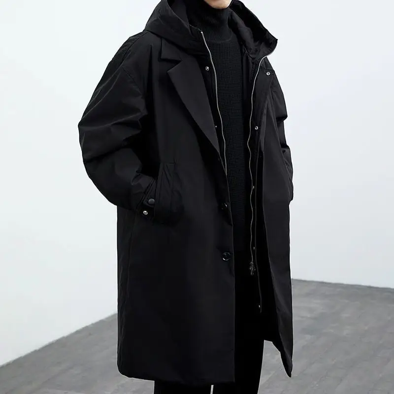 Men's Winter New Arrival Oversized Hooded Mid Length Cotton Padded Jacket Outdoor Windproof Warm Thickened Coat Korean Style