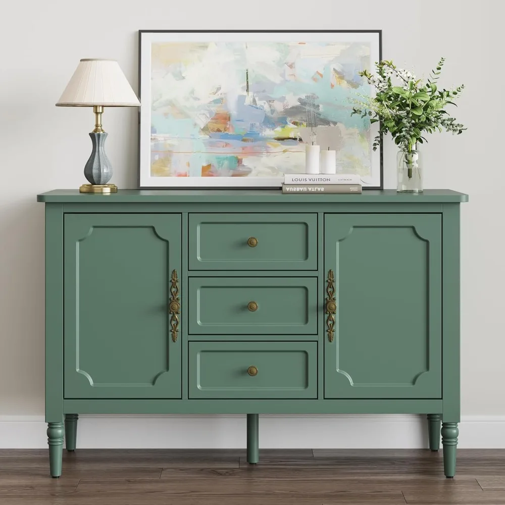 

Storage Cabinet with 2 Doors & 3 Drawers, Mid-Century Sideboard Cabinet with Adjustable Shelves, Wood Buffet Cabinet