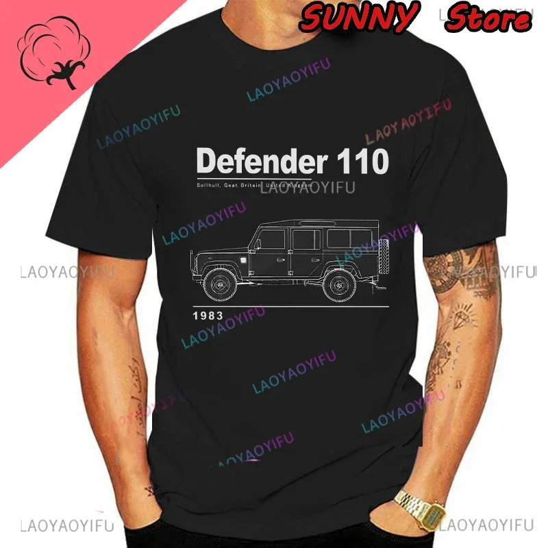 Land Rover SUV Creative TShirt for Men Defender 110 4x4 1983 Round Collar Basic T Shirt Distinctive Gift Clothes Streetwear