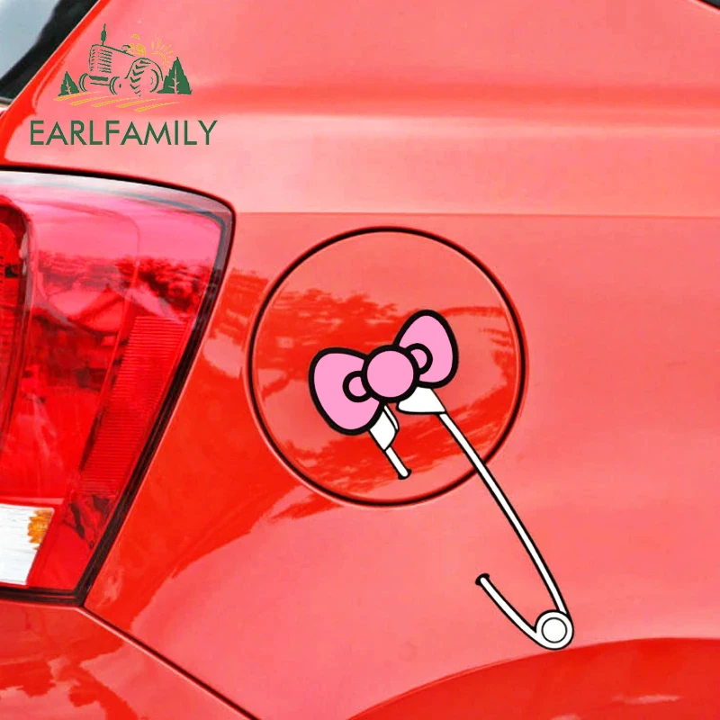 EARLFAMILY 13cm For Pink Bow Pin Paperclip Car Stickers Motorcycle Vinyl Car Wrap Fuel Tank Cap Decal Waterproof Campervan JDM