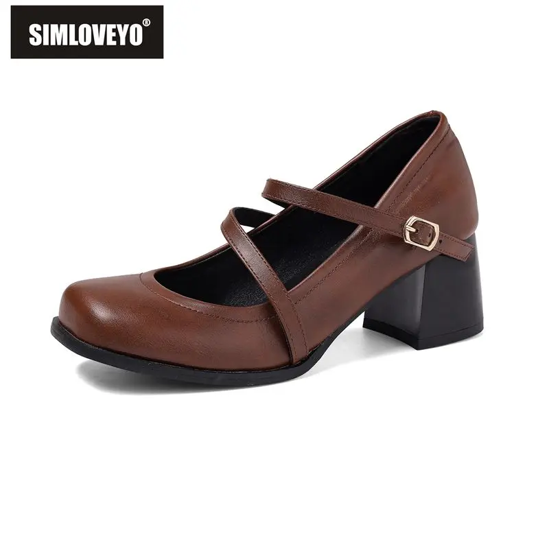 

SIMLOVEYO White Women Pumps Square Toe 5.5cm Chunky Heel Buckle Strap Plus Size 45 46 47 Sweet Dating Mary Janes Shoes Footwear