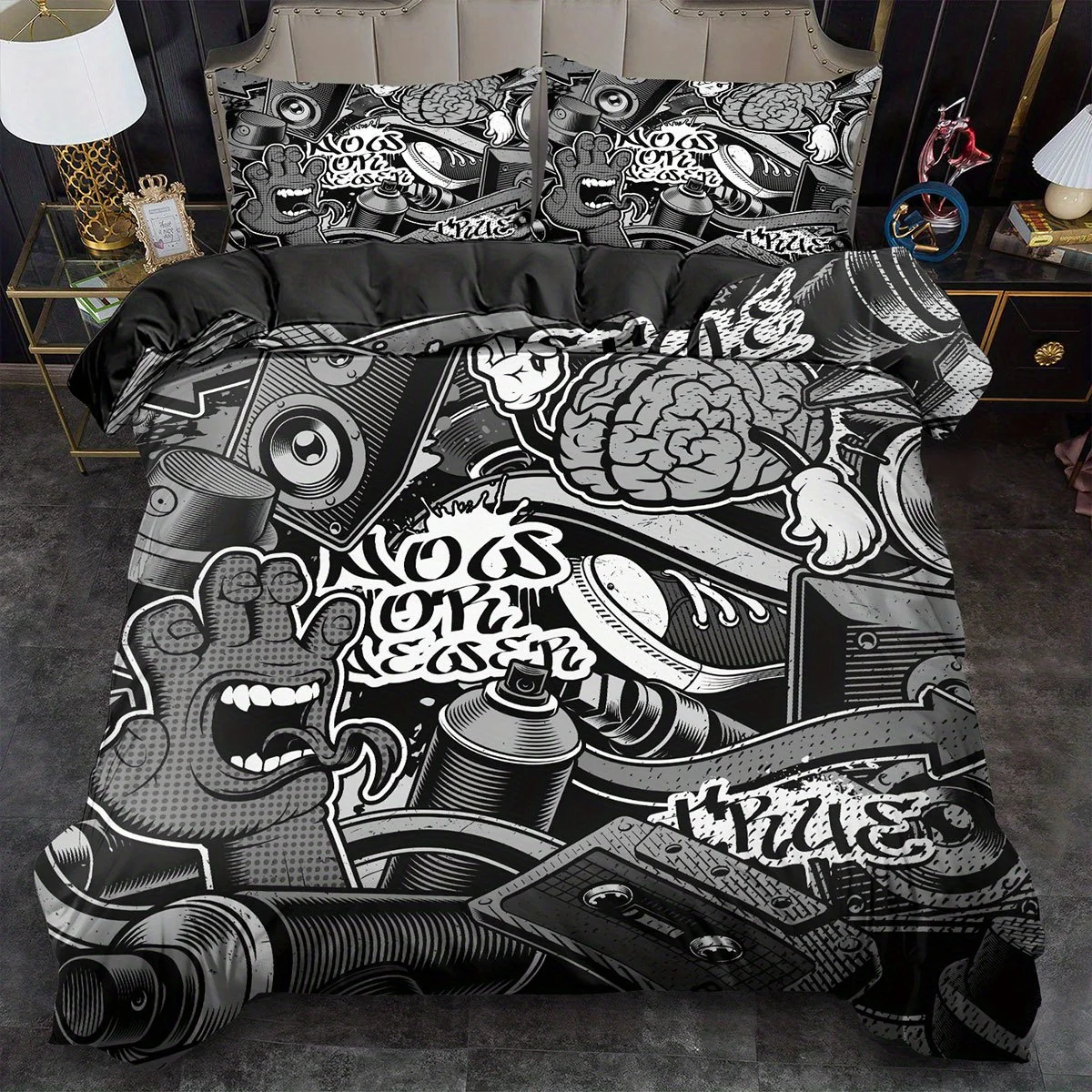 Trendy Graffiti Print Quilt Cover Set King Queen Size Bedding Style Quilt Decoration for Bedroom Guest Room Birthday Gift