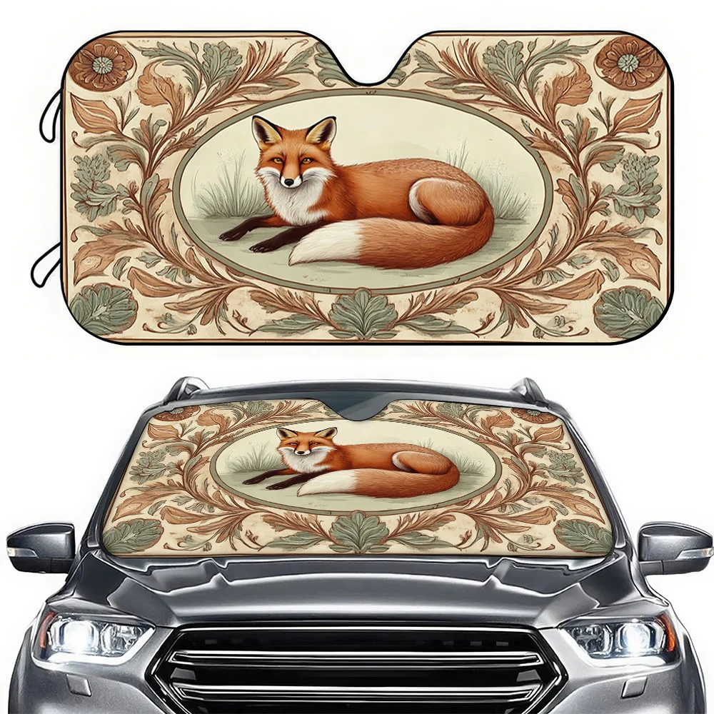 1pc Car Sun Visor Vintage Fox Design Sunshade, UV Protection And Cooling, Suitable For SUV And RV Decoration
