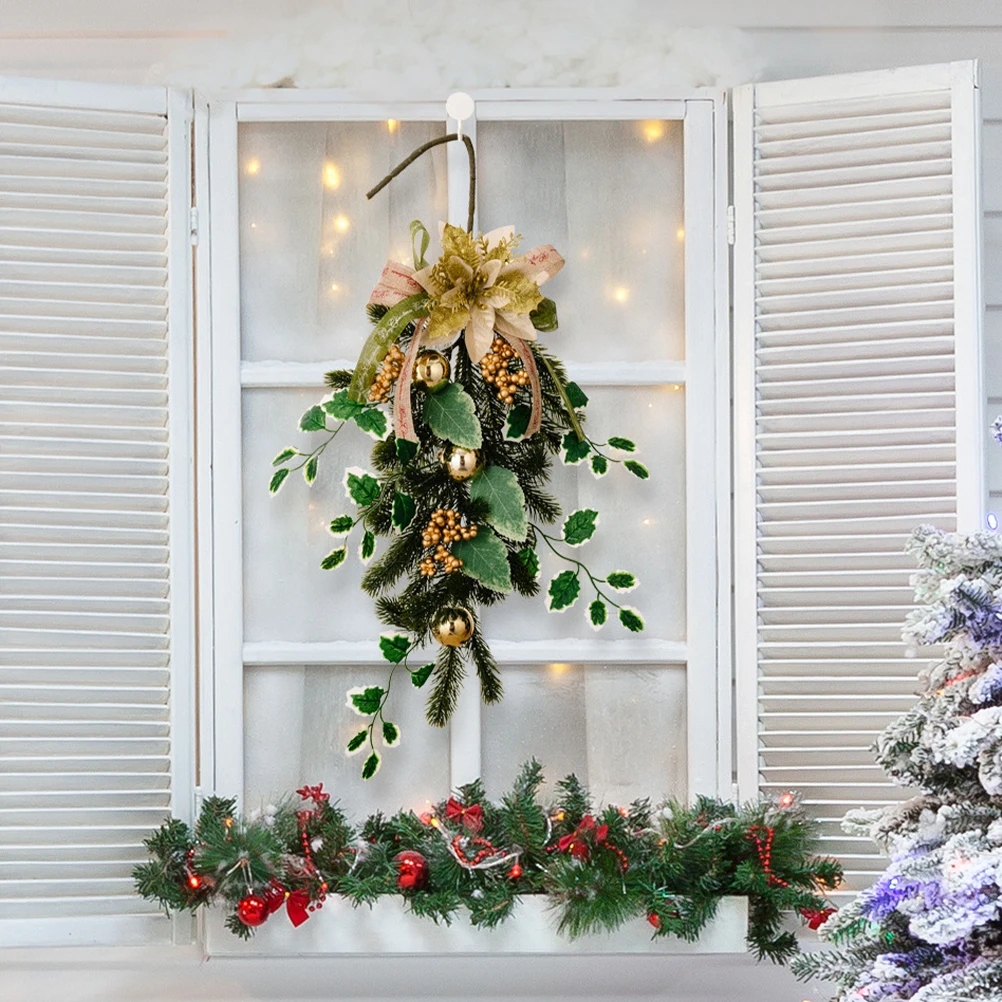 

Christmas Wreath Upside Down Hanging Decor Artificial Teardrop Garland For Door Window Wall Xmas Swag Stair Railing Decoration