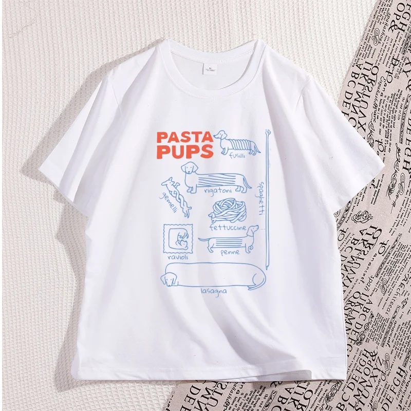 Pasta Pups Tee Women Men Funny Dachshund T-shirts Italian Foodie Short Sleeve T Shirt Casual Round Neck Short Sleeve Clothes