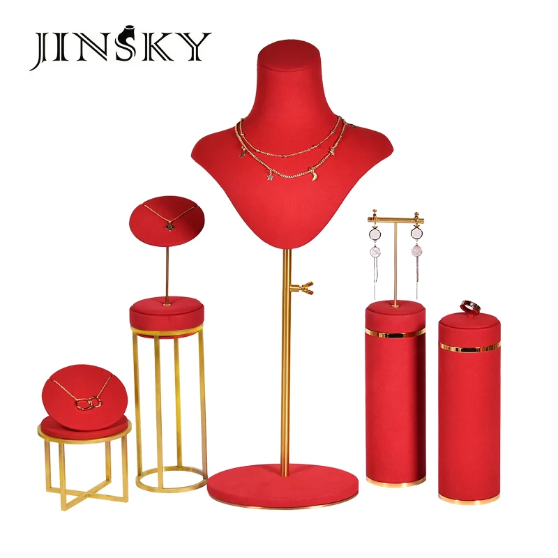 Custom. JINSKY metal jewelry display stand different colors jewelry display for window showcase