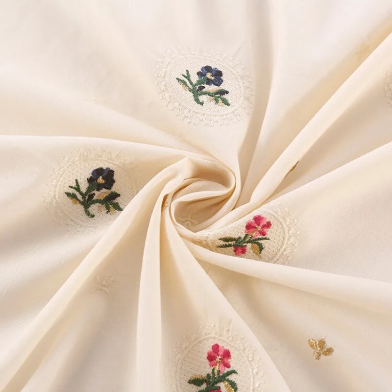 150x50cm Exquisite Beige White Embroidered Cotton Sewing Fabric, for Doll Clothes Handmade DIY Home Sewing Cloth view 4