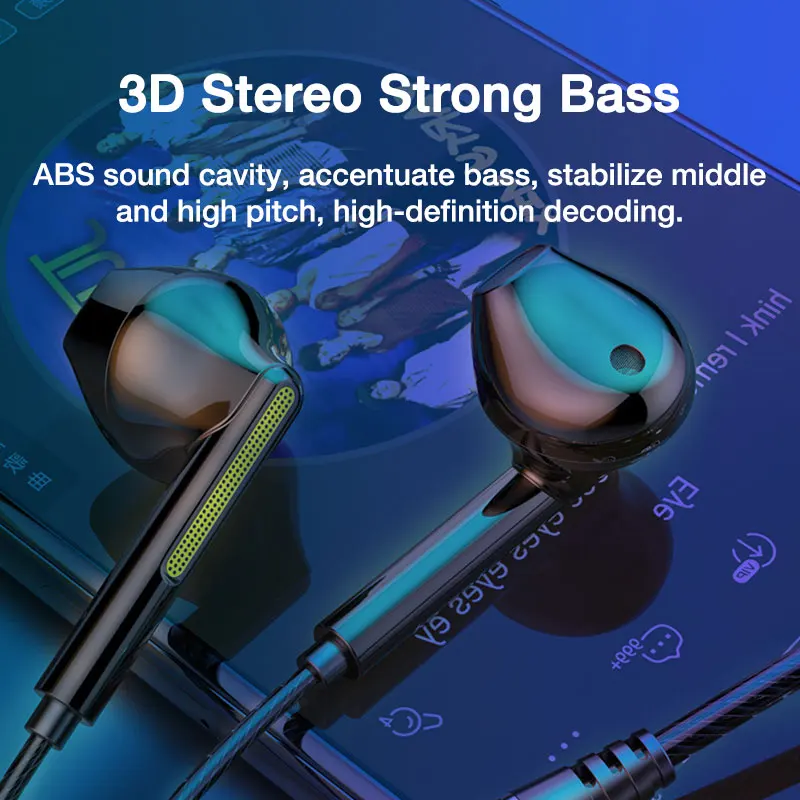 VAORLO 3.5mm/Type-C Wired Headphones Heavy Bass In Ear Earphone With Mic USB C Stereo Earbuds Gaming Headset For Samsung iPhone