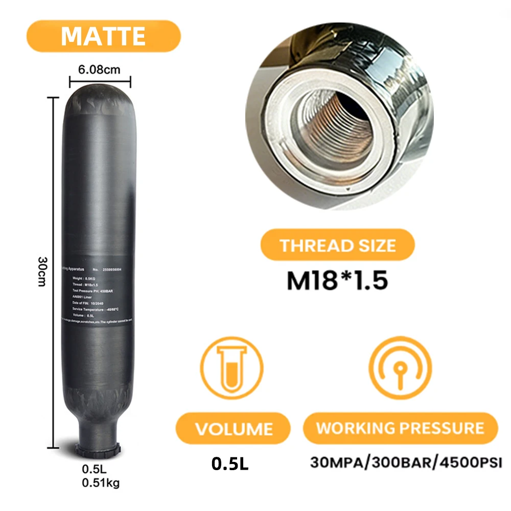 300Bar 4500Psi 0.36L/0.5L 360cc/500cc Carbon Fiber Cylinder High Pressure Diving Tank HPA Bottle for Mini Scuba Diving M18*1.5 view 5