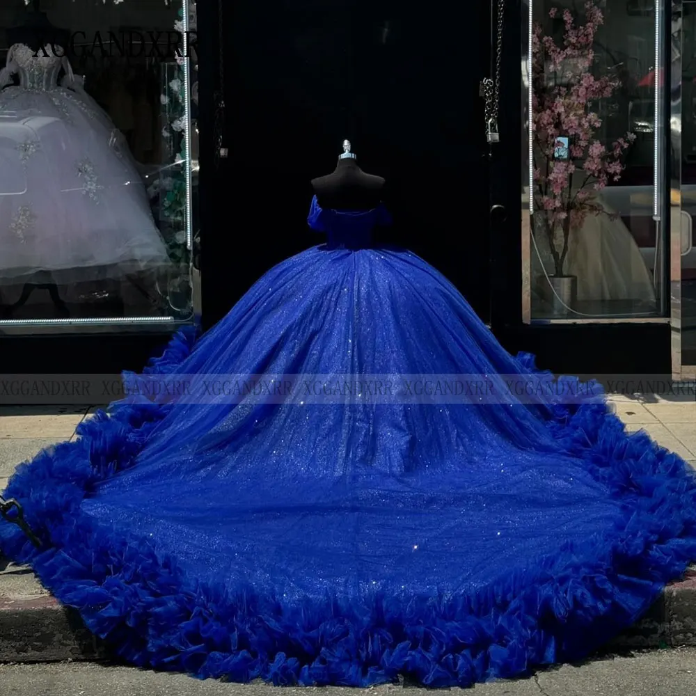 Nuovo In abito da ballo blu abito Quinceanera 2024 pieghe con volant Princess Mexico Sweet 16 Dress 15 abiti da compleanno De XV aecos Miss